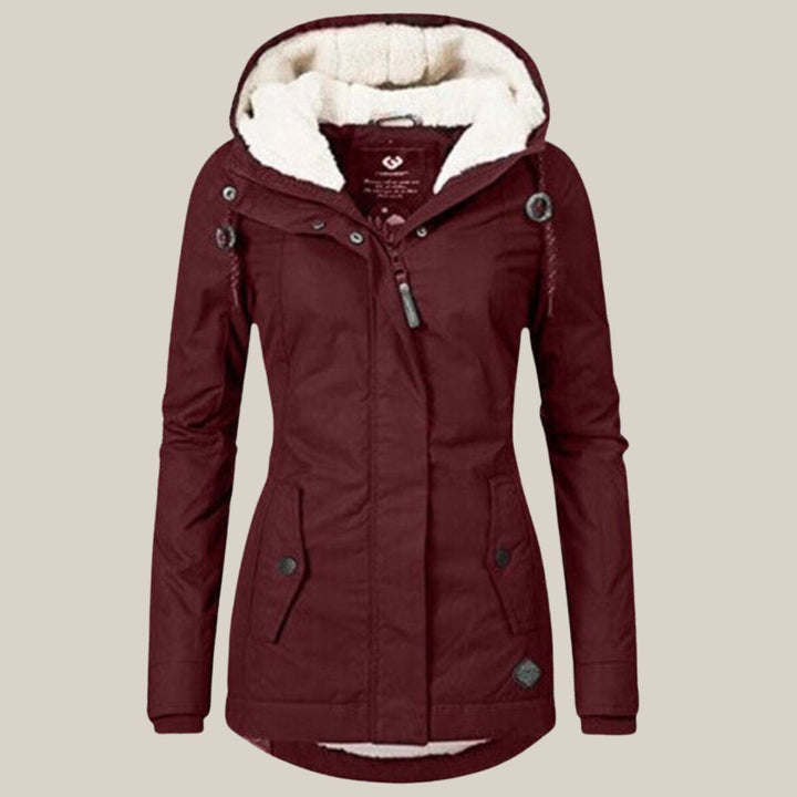Women's Sherpa-Lined Hooded Quilted Jacket Windproof Zip-Up Parka