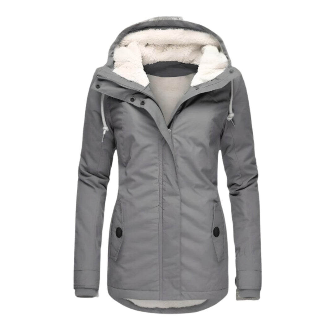 Women's Sherpa-Lined Hooded Waterproof Parka Coat - Gray
