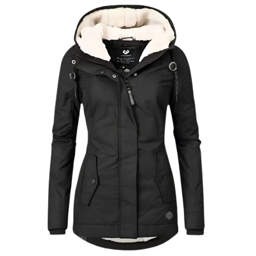 Women's Sherpa-Lined Hooded Waterproof Parka Coat - Black