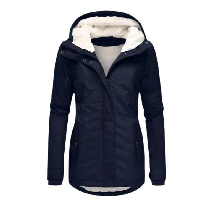 Women's Sherpa-Lined Hooded Waterproof Parka Coat - Navy Blue