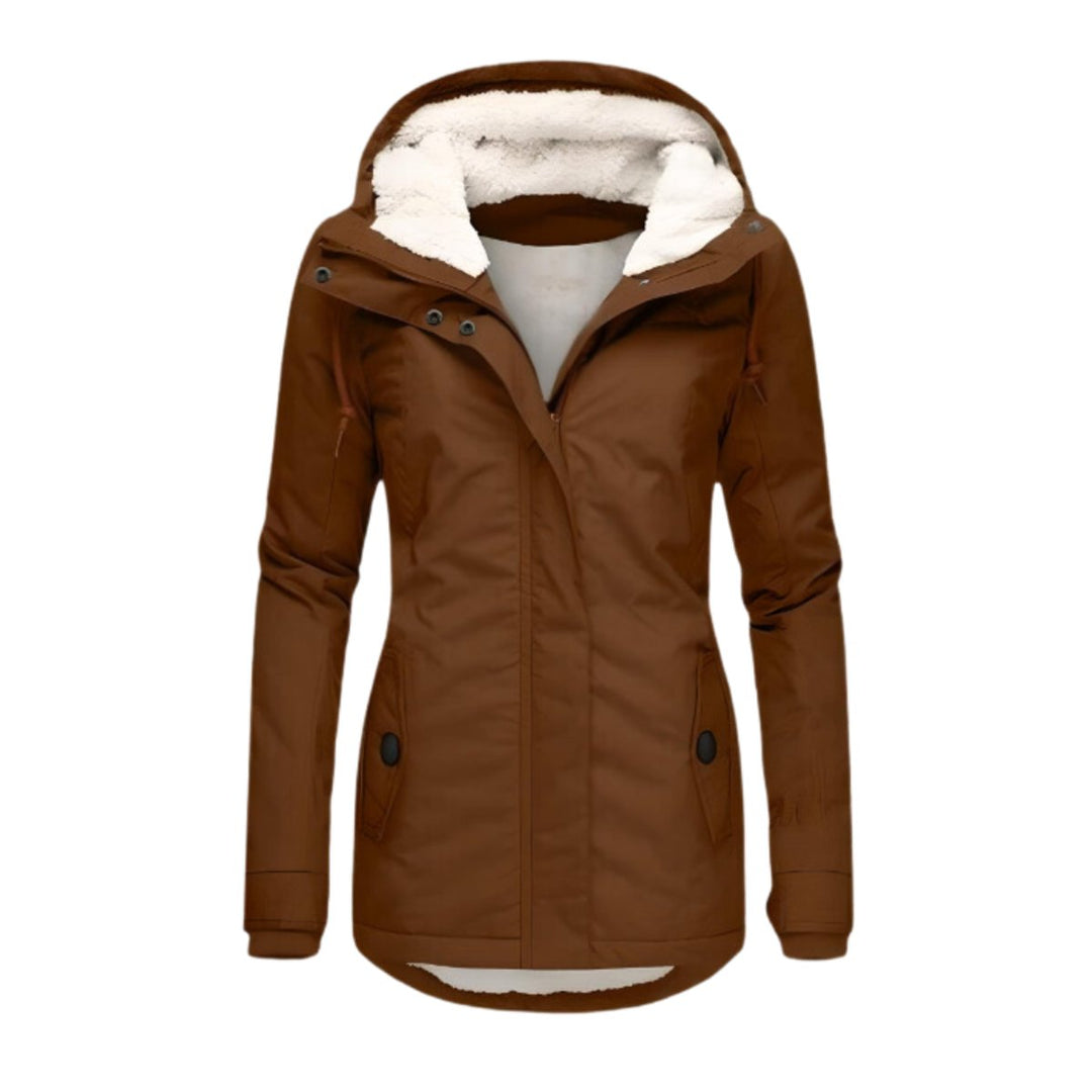 Women's Sherpa-Lined Hooded Waterproof Parka Coat - Brown