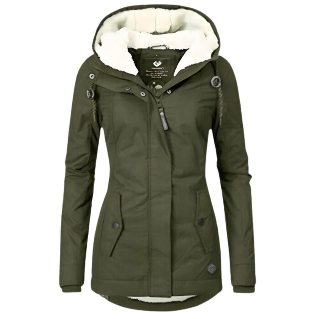 Women's Sherpa-Lined Hooded Waterproof Parka Coat - Military Green