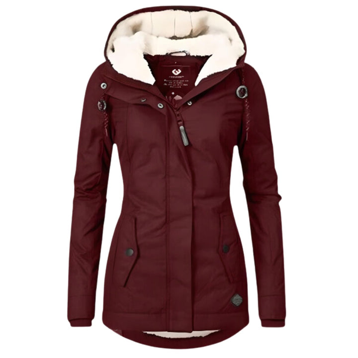 Women's Sherpa-Lined Hooded Waterproof Parka Coat - Burgundy