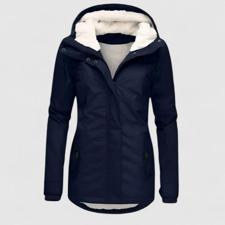 Women's Sherpa-Lined Waterproof Hooded Sophisticated Jacket - Navy Blue