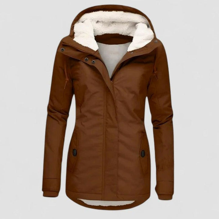 Women's Sherpa-Lined Waterproof Hooded Sophisticated Jacket - Brown