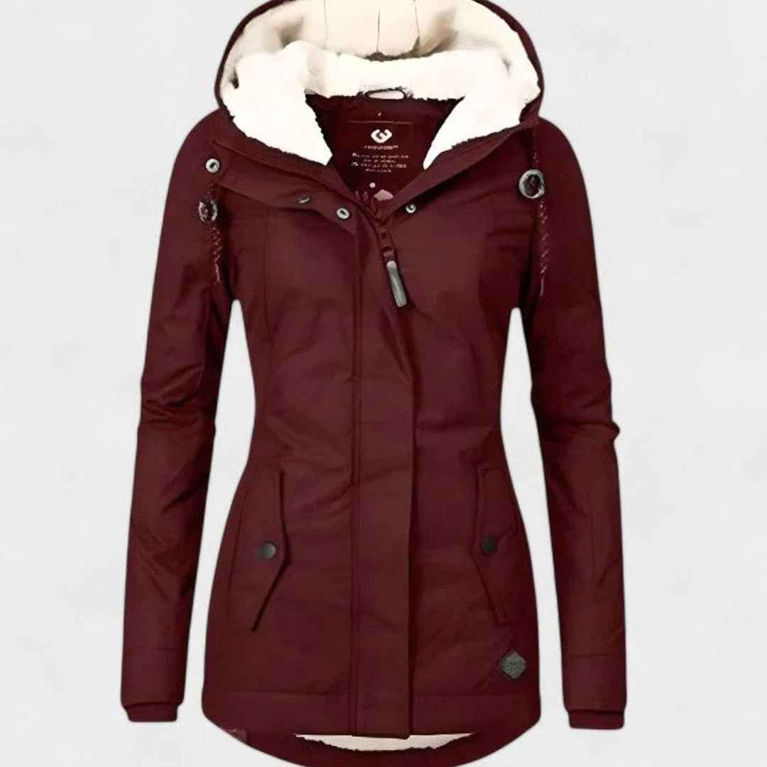 Women's Sherpa-Lined Waterproof Hooded Sophisticated Jacket - Red