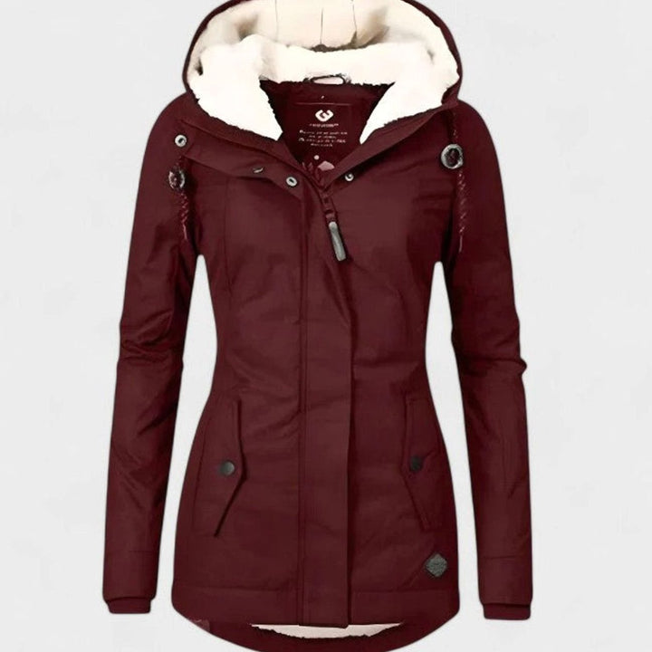 Women's Sherpa-Lined Waterproof Hooded Sophisticated Jacket - Red