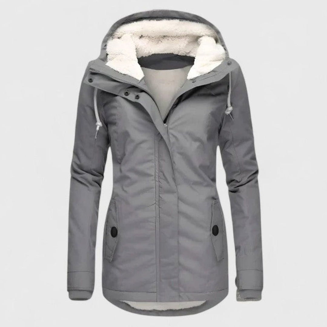 Women's Sherpa-Lined Waterproof Hooded Sophisticated Jacket - Grey