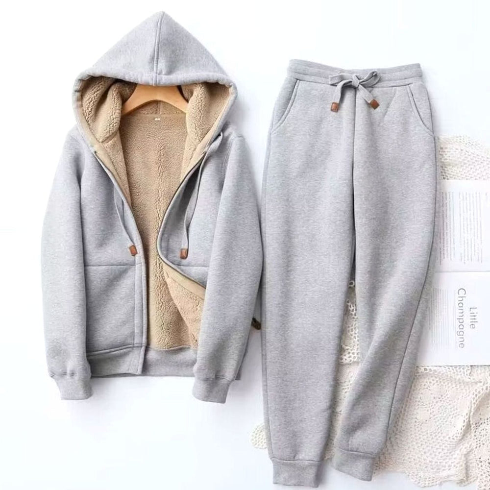 Women's Sherpa-Lined Winter Hoodie Jogger Set - Gray