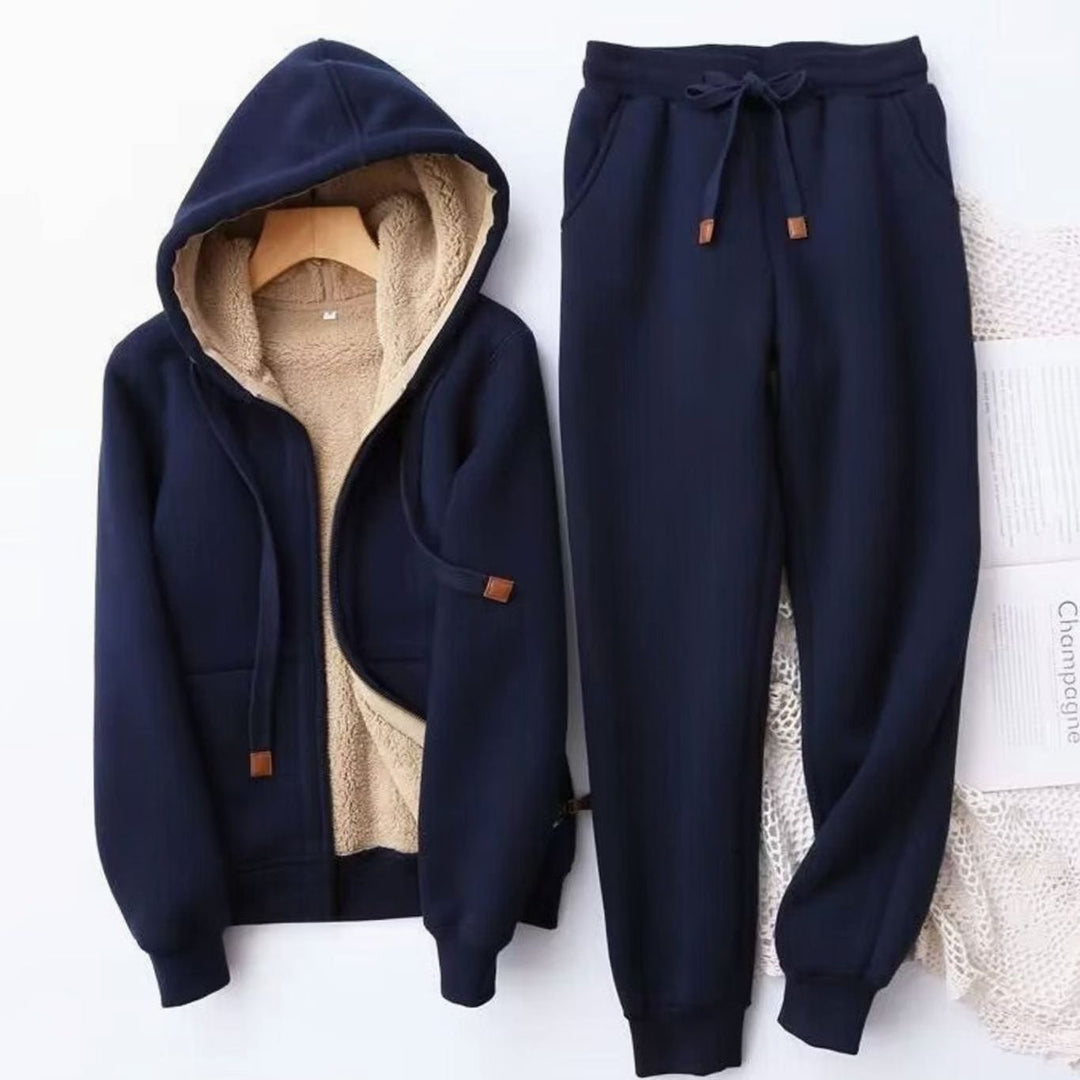 Women's Sherpa-Lined Winter Hoodie Jogger Set - Blue