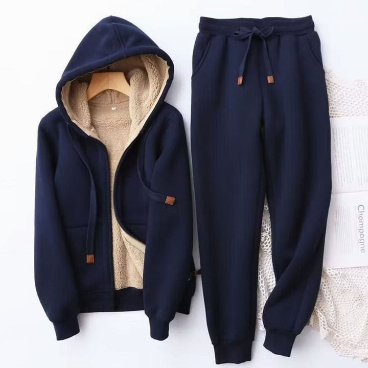 Women's Sherpa-Lined Winter Hoodie Jogger Set - Blue