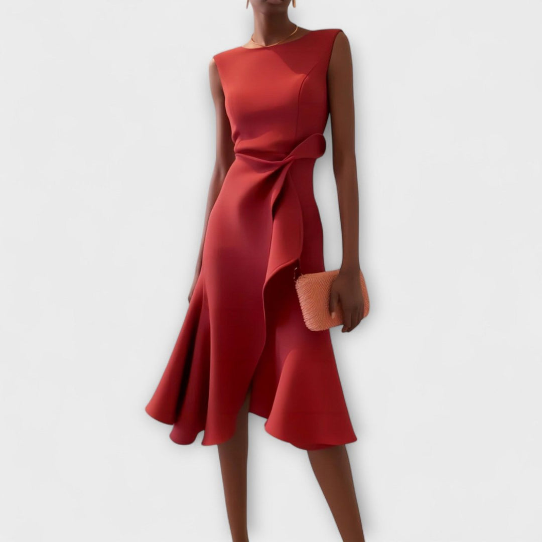 Women's Sleeveless Asymmetric Draped Flared Midi Dress - Rood