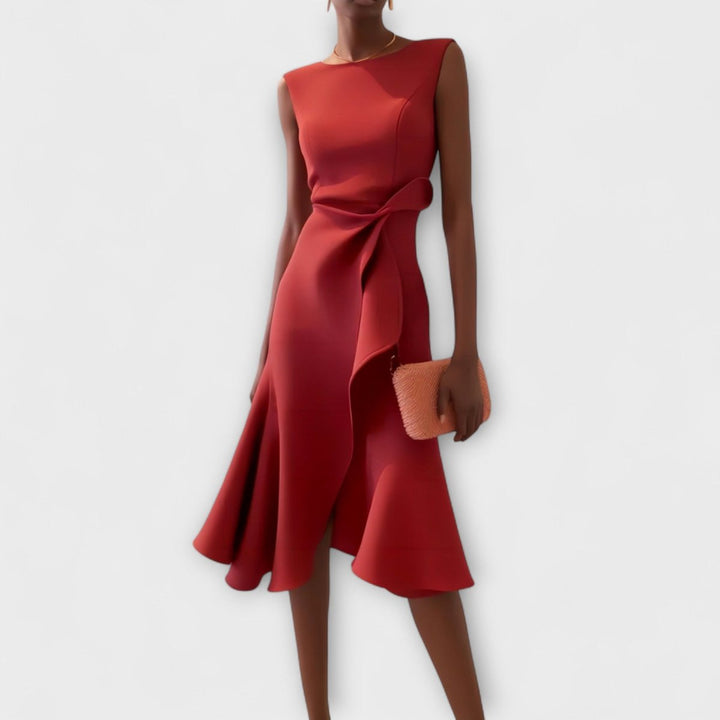 Women's Sleeveless Asymmetric Draped Flared Midi Dress - Rood