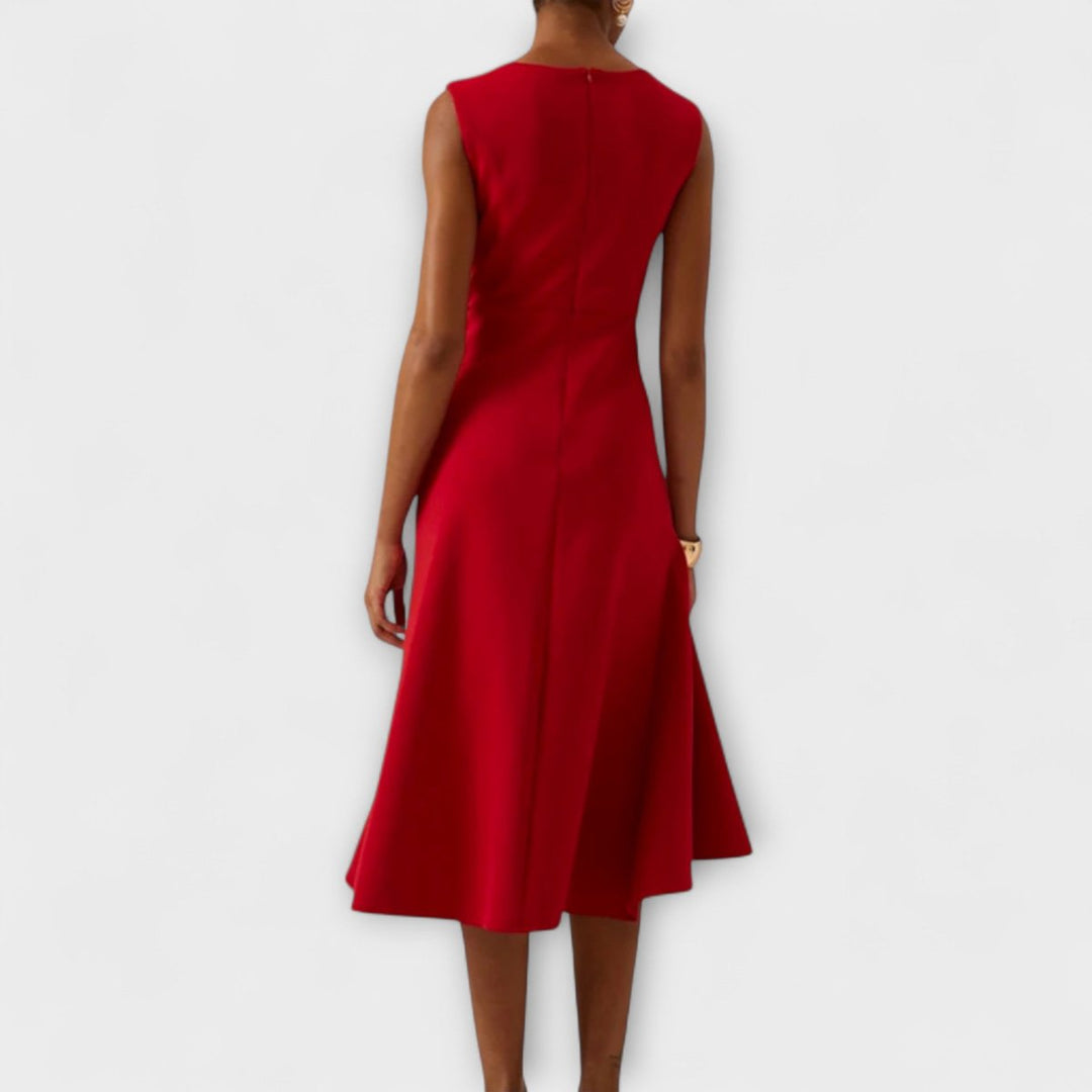 Women's Sleeveless Asymmetric Draped Flared Midi Dress