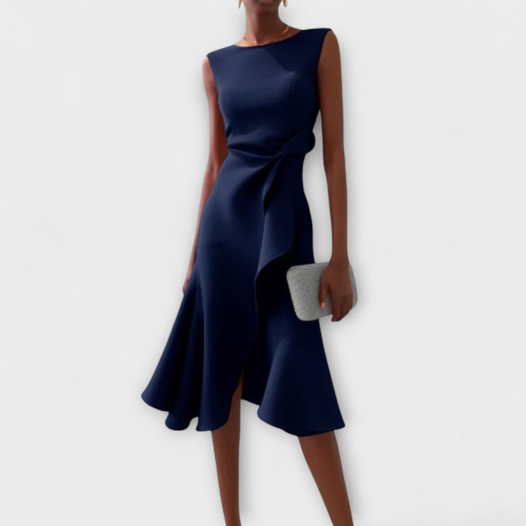 Women's Sleeveless Asymmetric Draped Flared Midi Dress - Donker blauw