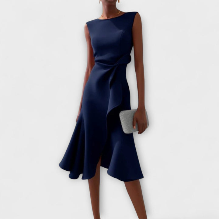 Women's Sleeveless Asymmetric Draped Flared Midi Dress - Donker blauw