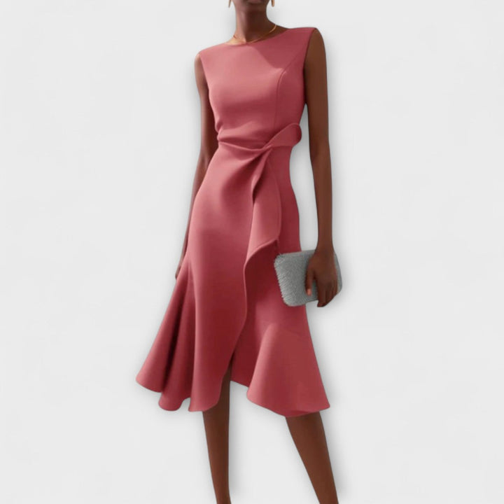 Women's Sleeveless Asymmetric Draped Flared Midi Dress - Roze