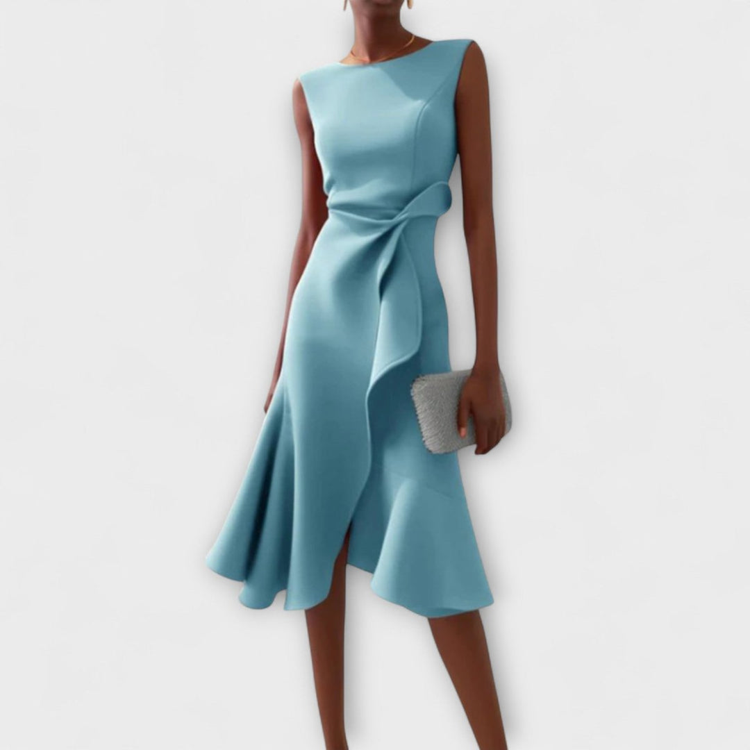 Women's Sleeveless Asymmetric Draped Flared Midi Dress - Licht blauw