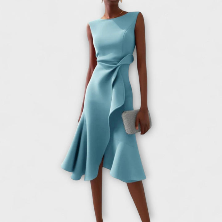 Women's Sleeveless Asymmetric Draped Flared Midi Dress - Licht blauw
