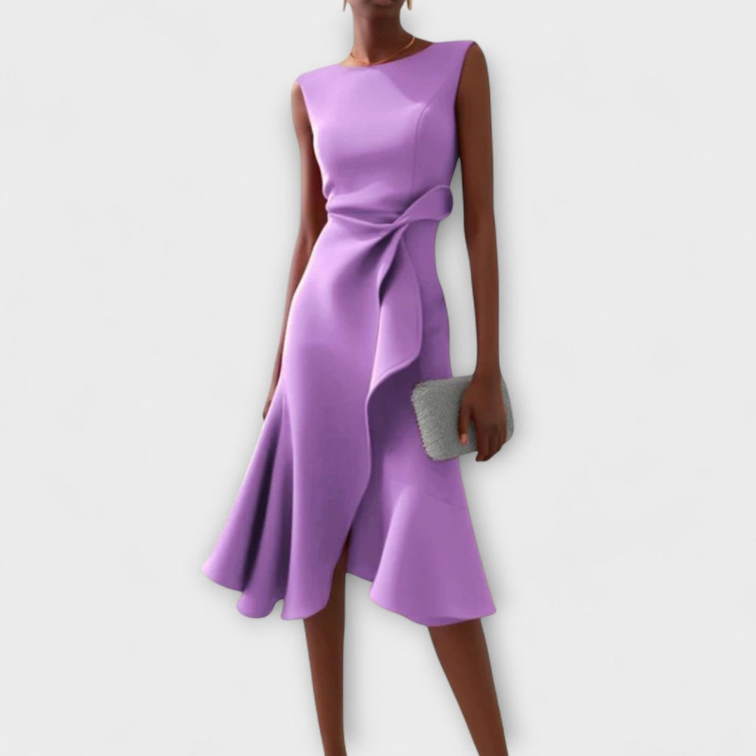 Women's Sleeveless Asymmetric Draped Flared Midi Dress - Paars