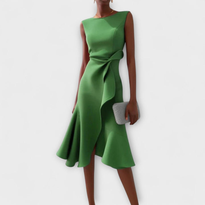 Women's Sleeveless Asymmetric Draped Flared Midi Dress - Groen