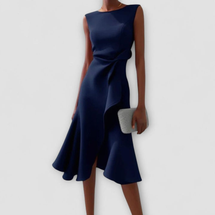 Women's Sleeveless Asymmetrical Flared Midi Dress - Navy Blue