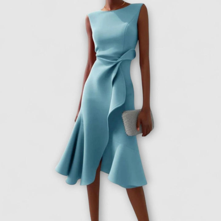 Women's Sleeveless Asymmetrical Flared Midi Dress - Light Blue