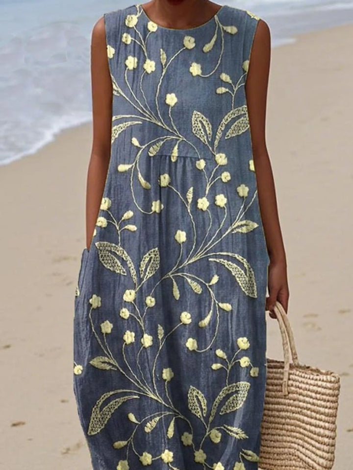 Women's Sleeveless Floral Print Relaxed Midi Dress