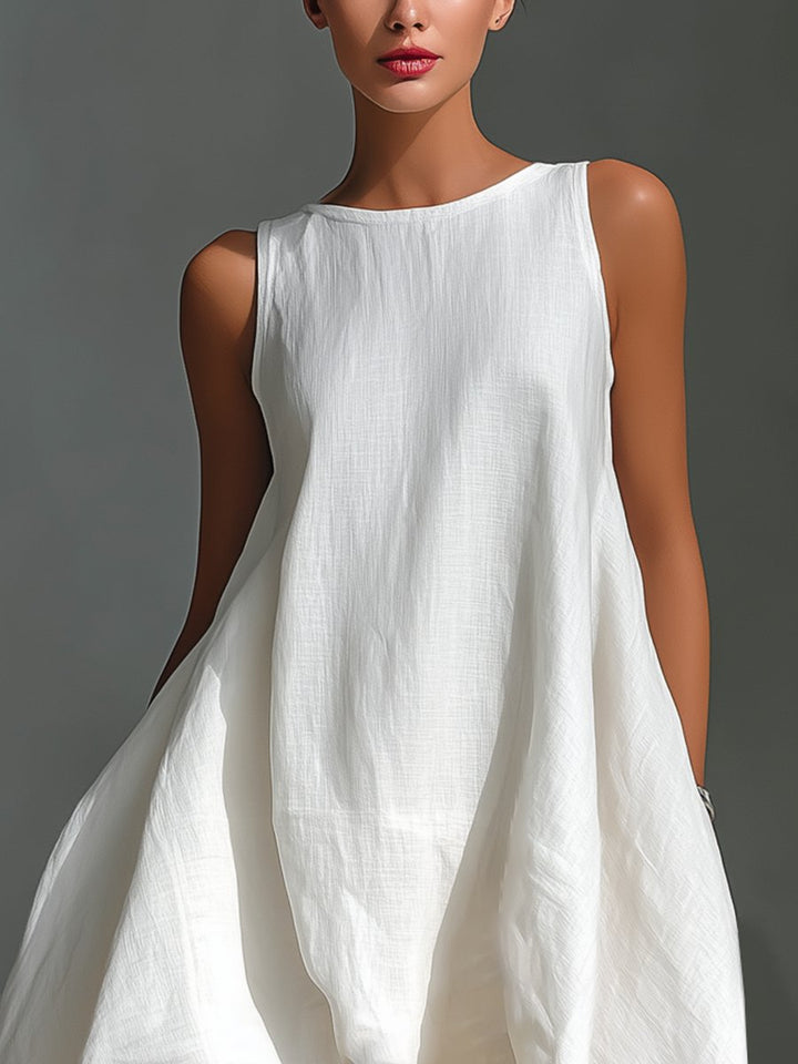 Women's Sleeveless Linen Asymmetric Handkerchief Hem Midi Dress