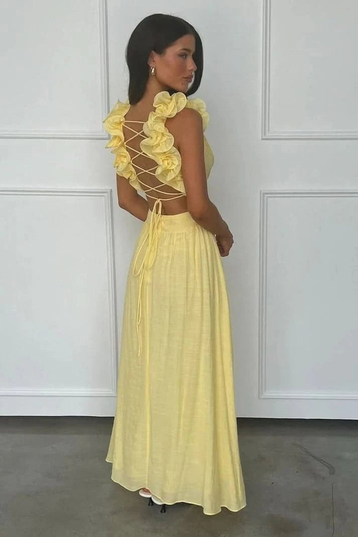 Women's Sleeveless Pleated Floral-Applique A-Line Evening Gown