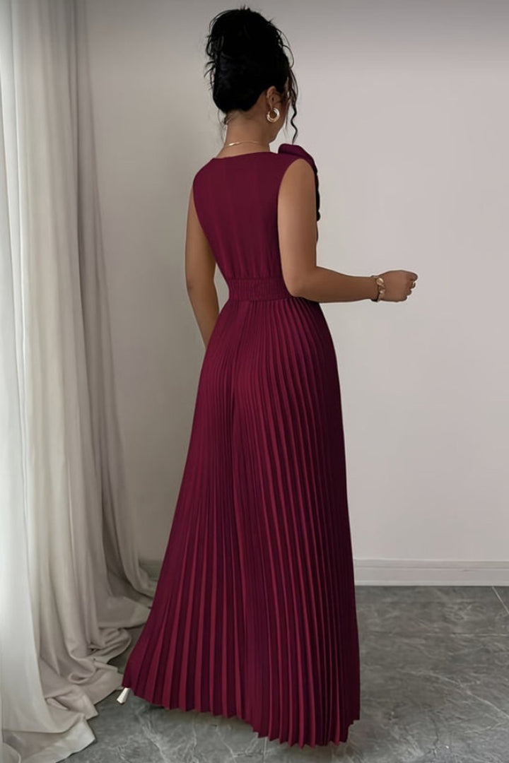 Women's Sleeveless Pleated Floral-Applique A-Line Evening Gown