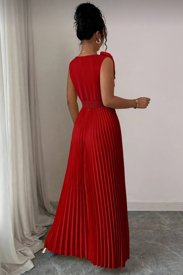 Women's Sleeveless Pleated Floral-Applique A-Line Evening Gown