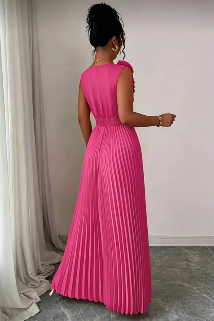 Women's Sleeveless Pleated Floral-Applique A-Line Evening Gown