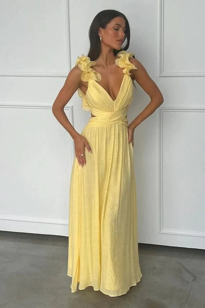 Women's Sleeveless Pleated Floral-Applique A-Line Evening Gown