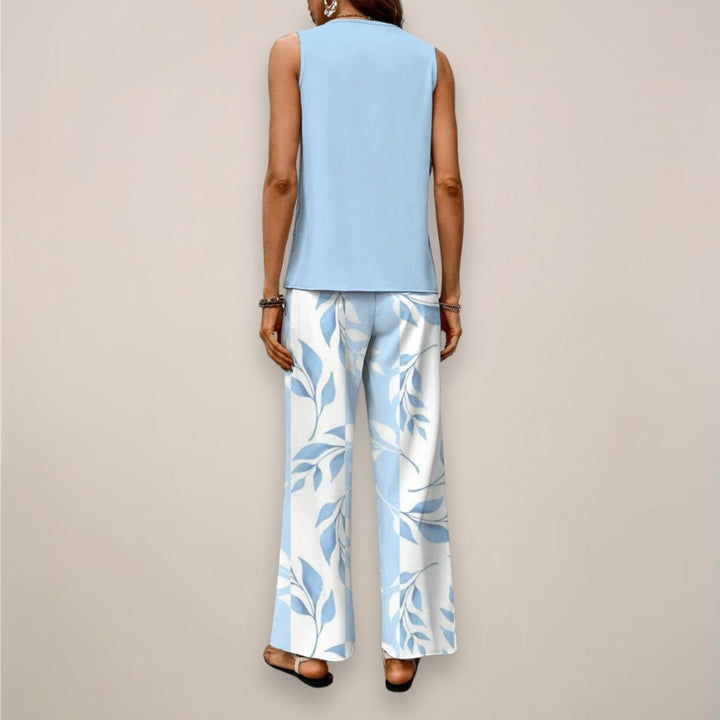 Women's Sleeveless Square-Neck Layered Top Wide-Leg Pants Two-Piece Set