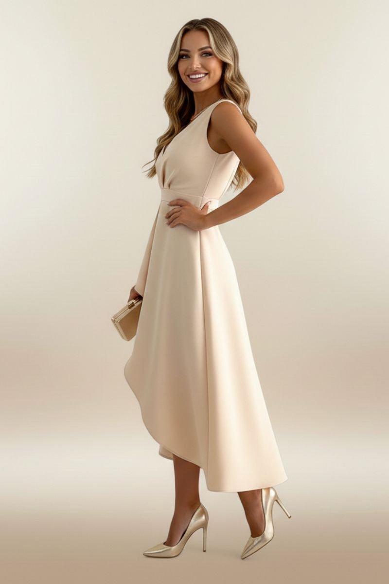 Women's Sleeveless V-Neck Asymmetric Hem Wrap Midi Dress