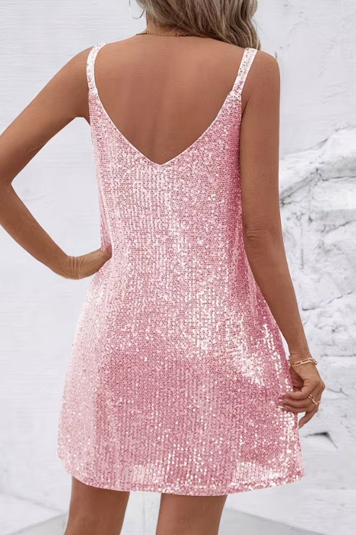 Women's Sleeveless V-Neck Sequin Mini Evening Gown