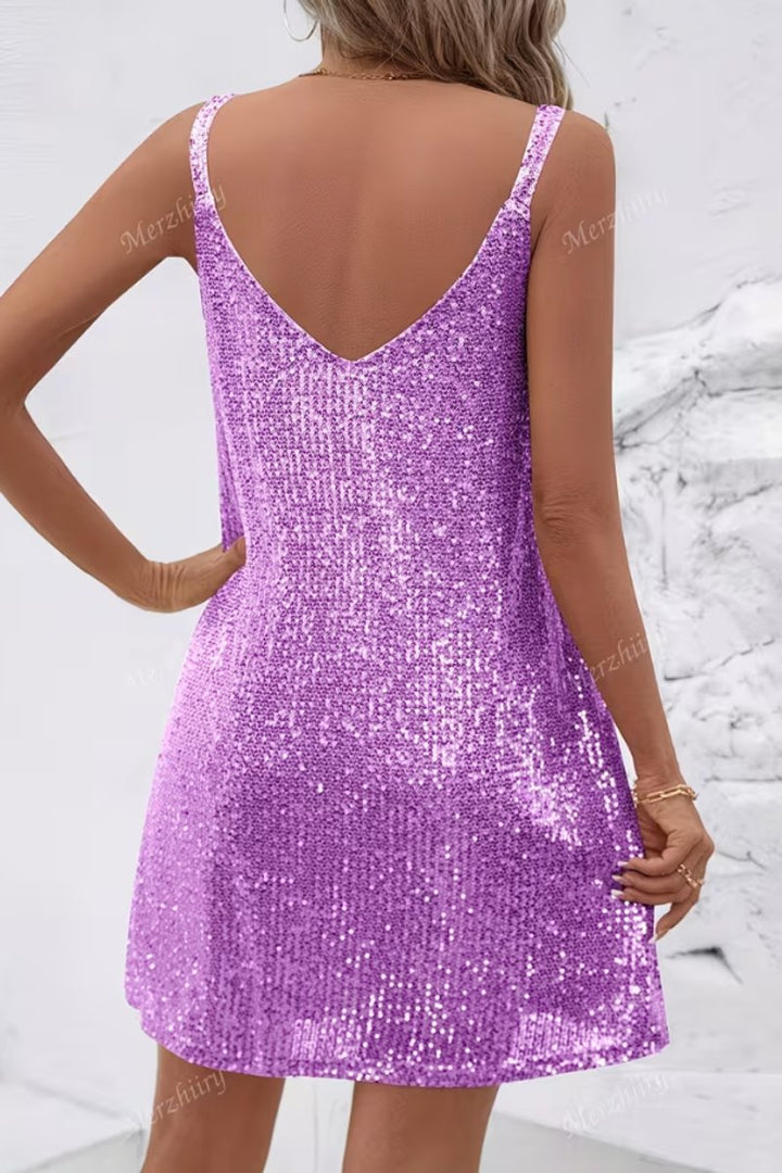 Women's Sleeveless V-Neck Sequin Mini Evening Gown
