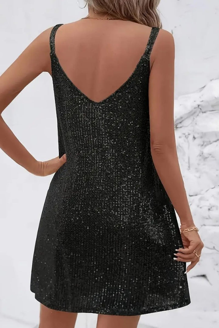 Women's Sleeveless V-Neck Sequin Mini Evening Gown
