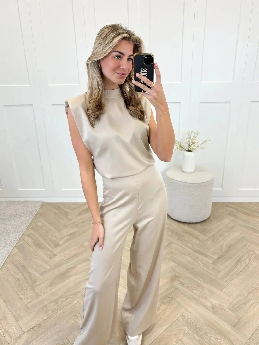 Women's Sleeveless Wide-Leg Satin Jumpsuit