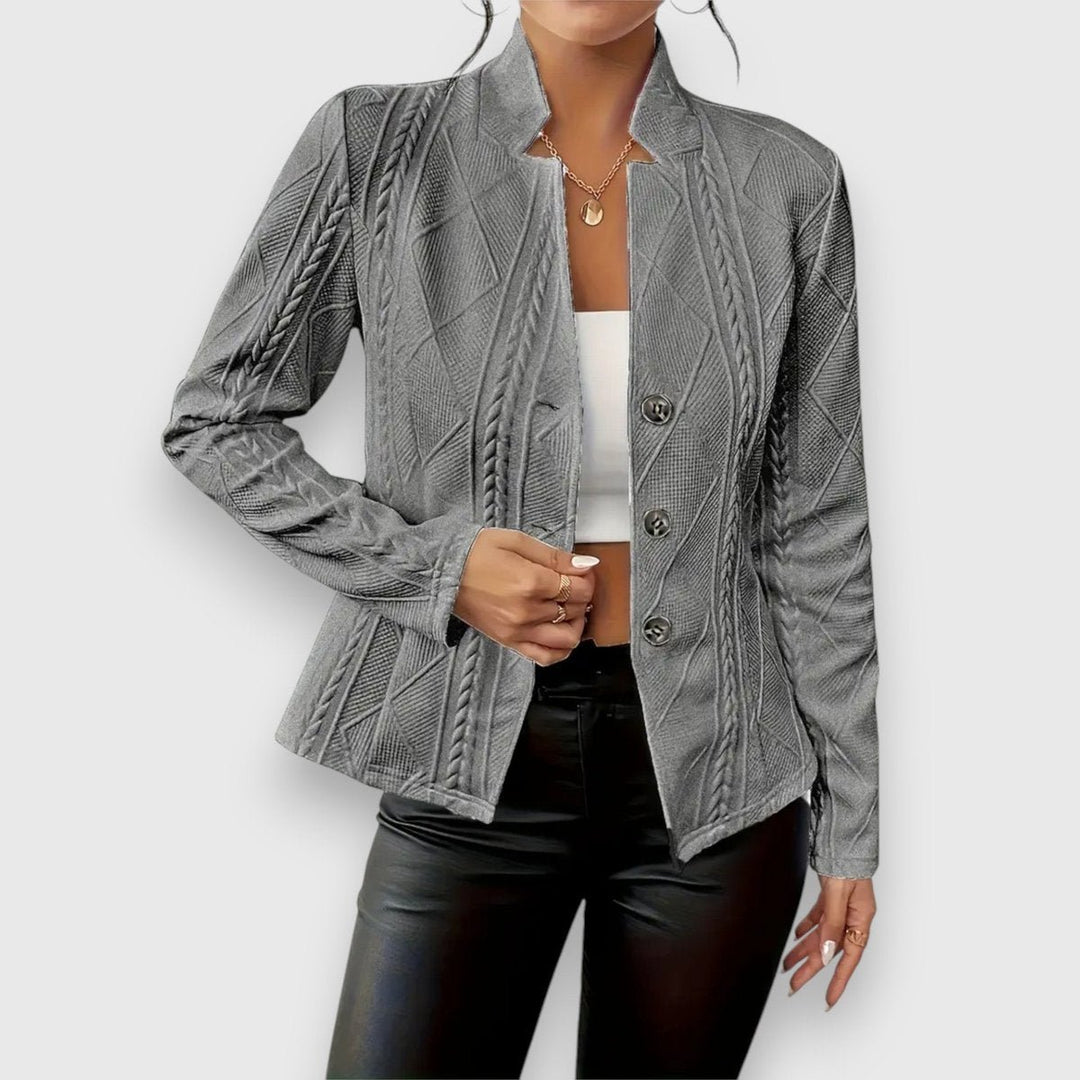 Women's Slim-Fit Cable-Knit Mock-Neck Long-Sleeve Sweater Top - Gray