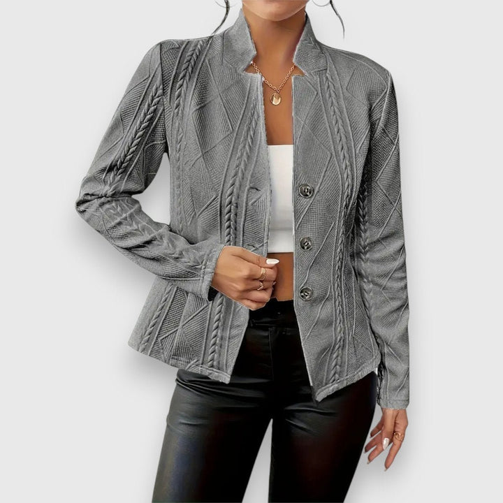 Women's Slim-Fit Cable-Knit Mock-Neck Long-Sleeve Sweater Top - Gray