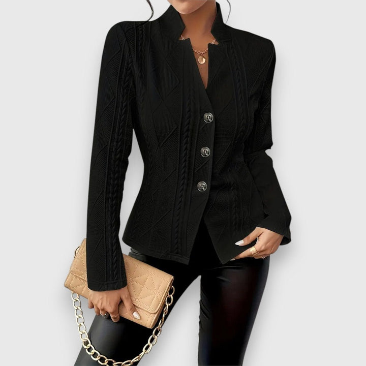 Women's Slim-Fit Cable-Knit Mock-Neck Long-Sleeve Sweater Top - Black