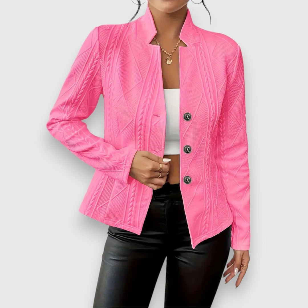 Women's Slim-Fit Cable-Knit Mock-Neck Long-Sleeve Sweater Top - Pink