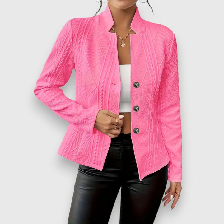 Women's Slim-Fit Cable-Knit Mock-Neck Long-Sleeve Sweater Top - Pink
