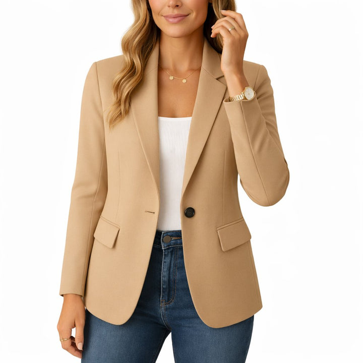 Women's Slim-Fit Single-Button Stretch Tailored Blazer - Light Brown