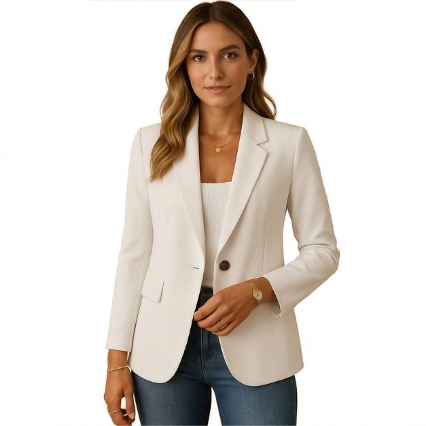 Women's Slim-Fit Single-Button Stretch Tailored Blazer - White