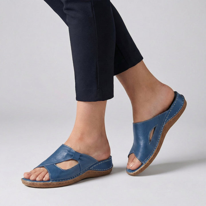 Women's Slip-On Cut-Out Flat Mule Comfortable Sandals - Blue