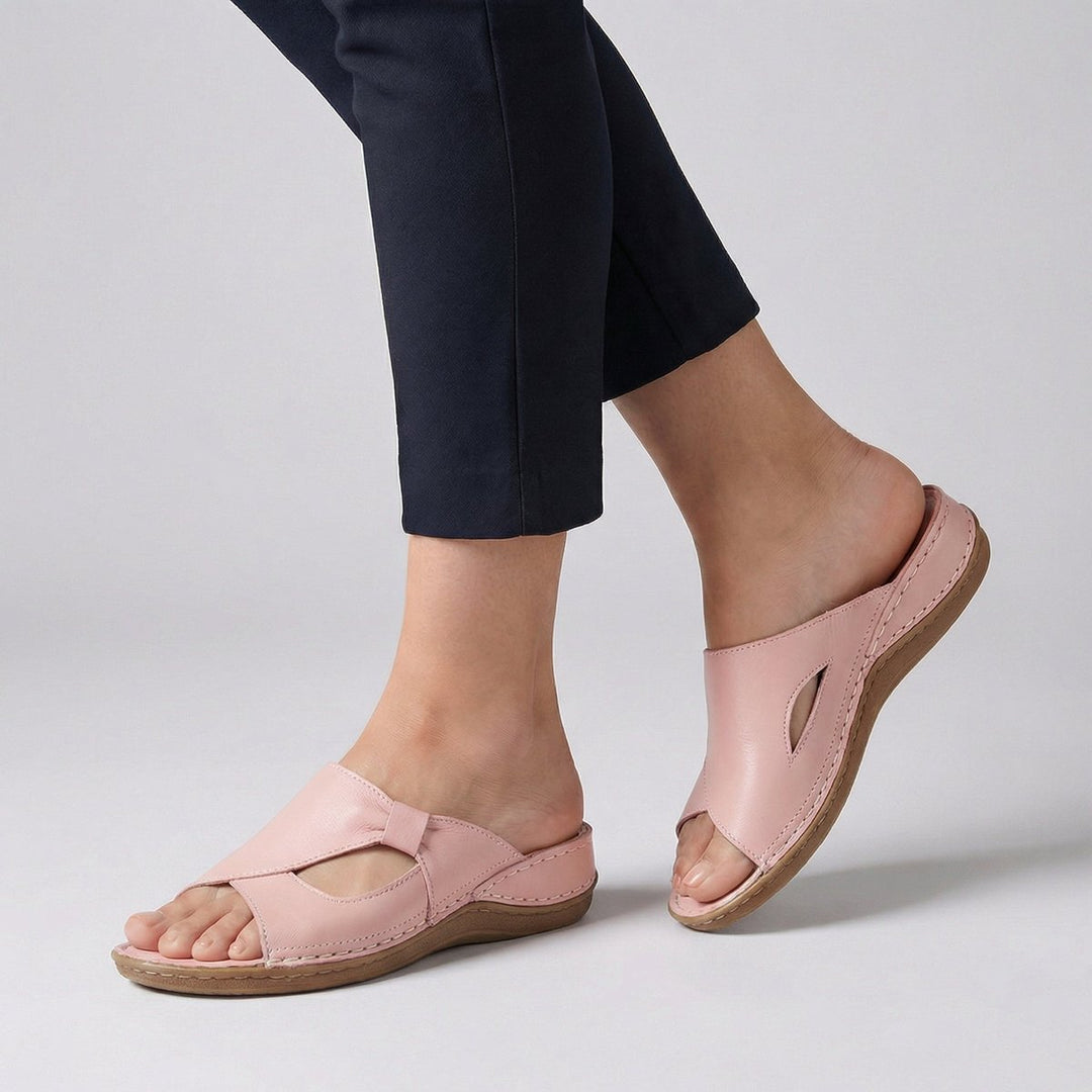 Women's Slip-On Cut-Out Flat Mule Comfortable Sandals - Pink