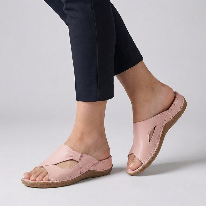 Women's Slip-On Cut-Out Flat Mule Comfortable Sandals - Pink